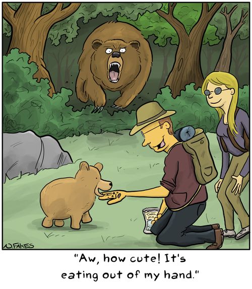 "Aw, how cute! It's eating our of my hand."