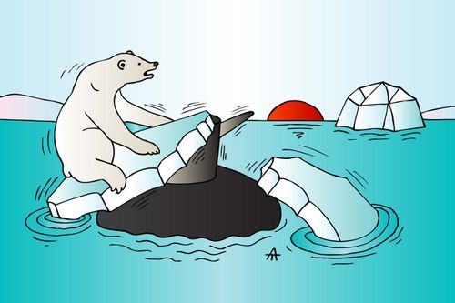 Polar bear and submarine