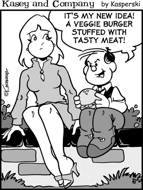 "It's my new idea! A veggie burger stuffed with tasty meat."