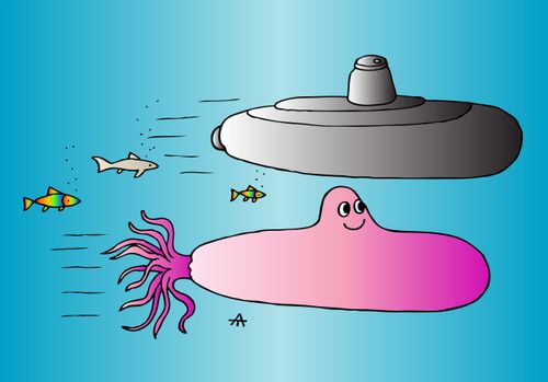 Octopus and submarine