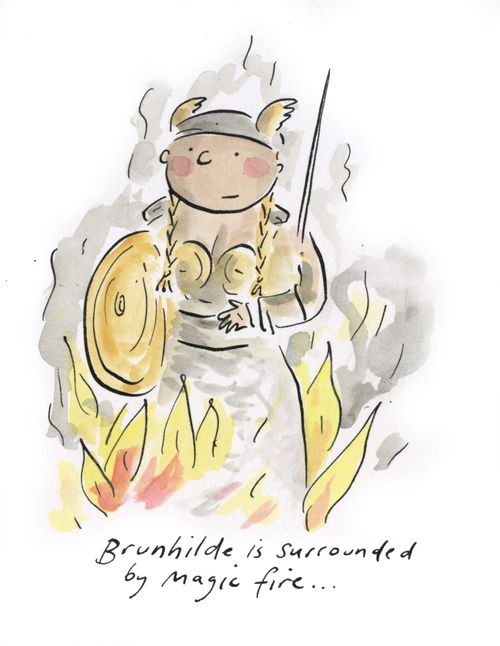 Brunhilde is surrounded by magic fire...