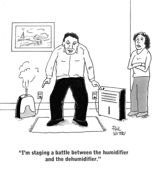 "I'm staging a battle between the humidifier and the dehumidifier."