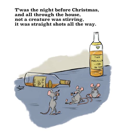 T'was the night before Christmas, and all through the house, not a creature was stirring, it was straight shots all the way.