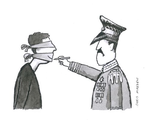 Dictatorship draws a smile on a political prisoners gag.