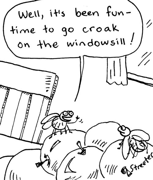 "Well, it's been fun - time to go croak on the windowsill!"