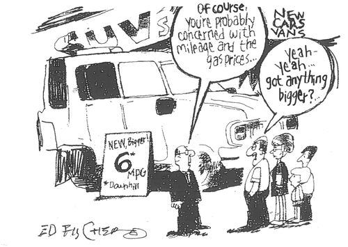 "Of course, you're probably concerned with mileage and the gas prices. . ."