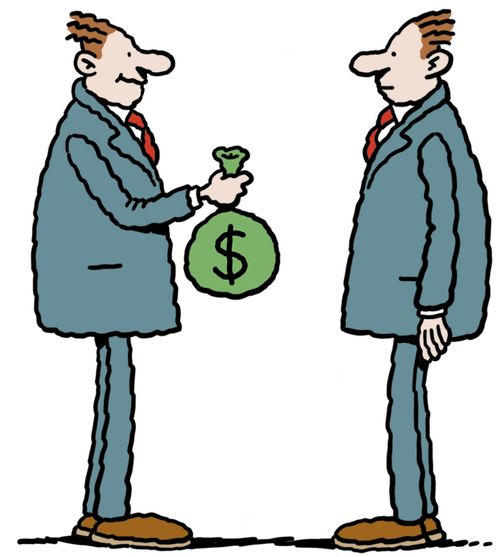 Twins with bag of money