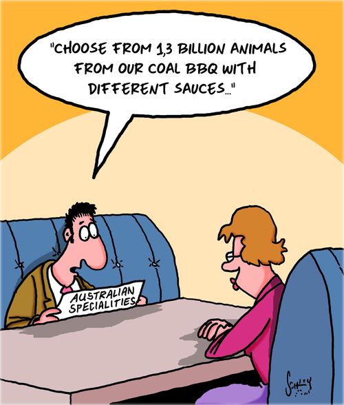 "Choose from 1.3 bullion animals from our coal BBQ with different sauces. . ."
