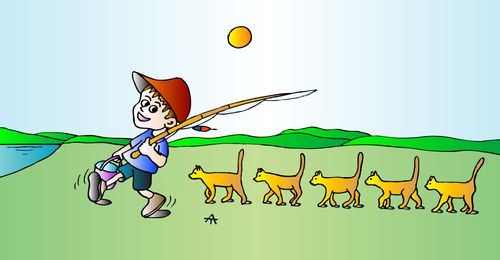 Fisherman and cats