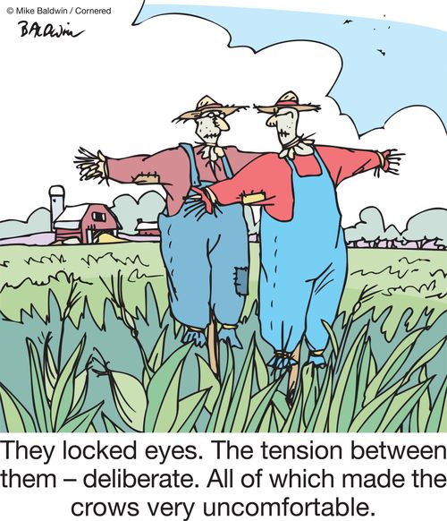 They locked eyes. The tension between them – deliberate. All of which made the crows very uncomfortable.