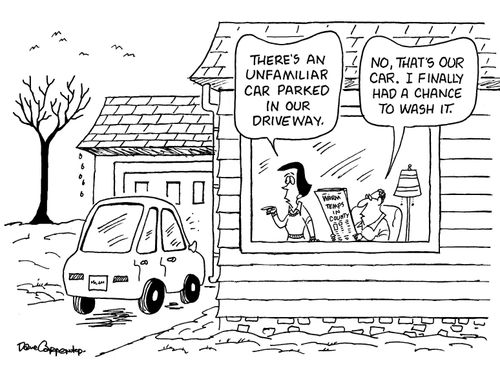 "There's an unfamiliar car parked in our driveway."