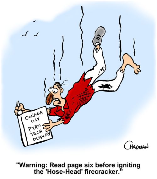 "Warning: Read page six before igniting the 'Hose-Head' firecracker."