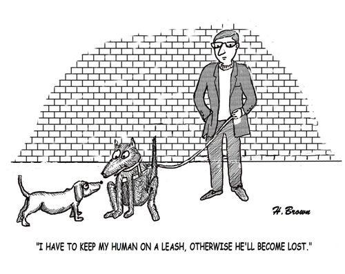 "I have to keep my human on a leash, otherwise he'll become lost."