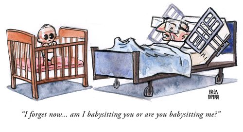 "I forget now... am I babysitting you or are you babysitting me?"