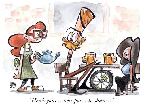 "Here's your... neti pot... to share..."