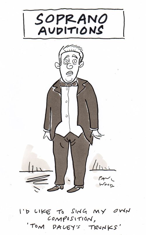 "I'd like to sing my own composition, 'Tom Daley's Trunk'."