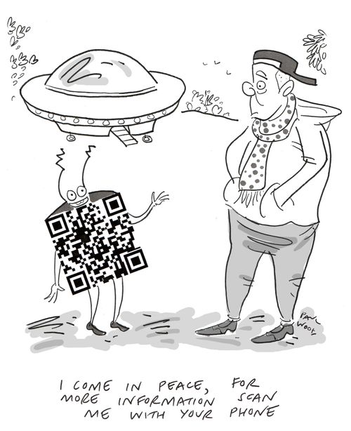 "I come in peace, for more information scan me with your phone."