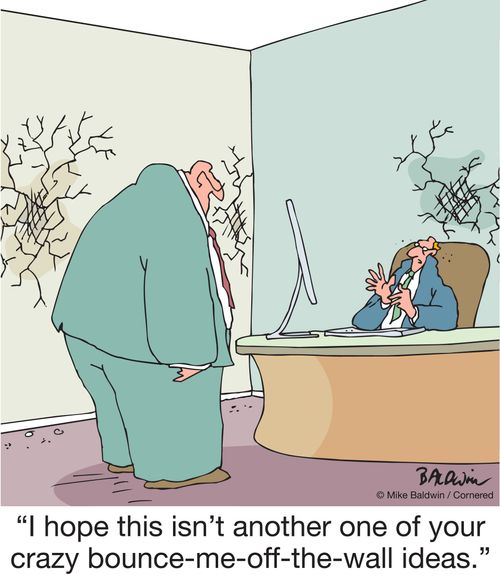 "I hope this isn't another one of your crazy bounce-me-off-the-wall ideas."