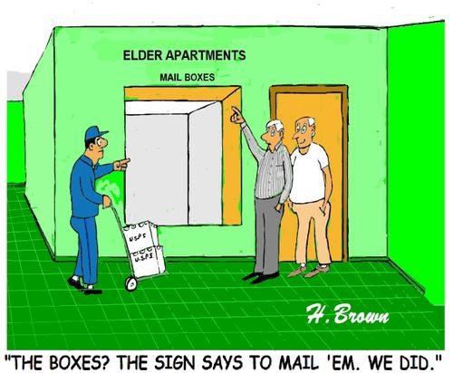 "The boxes? The sign says to mail 'em. We did."