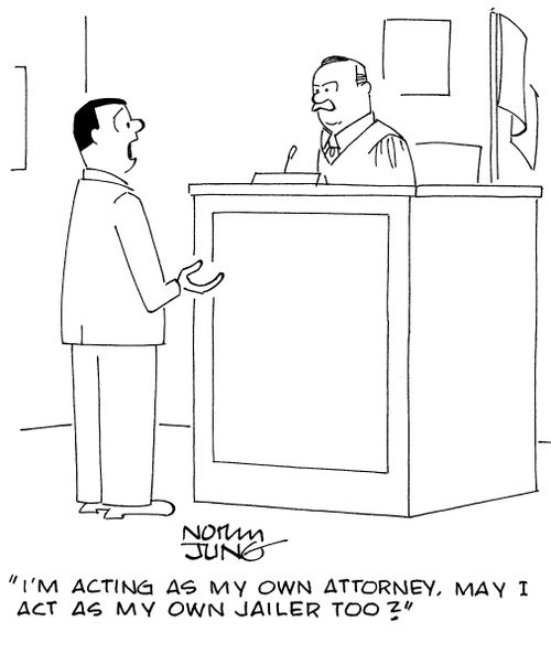 "I'm acting as my own attorney, may I act as my own jailer too?"
