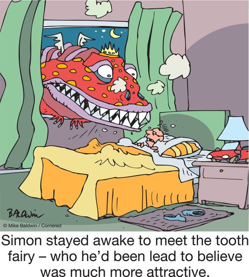 Simon stayed awake to meet the tooth fairy – who he'd been lead to believe was much more attractive.