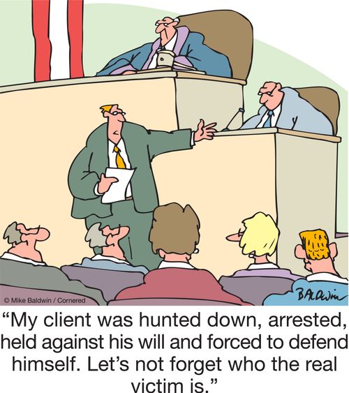 "My client was hunted down, arrested, held against his will and forced to defend himself. Let's not forget who the real victim is."