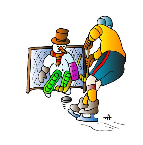 Hockey player and snowman