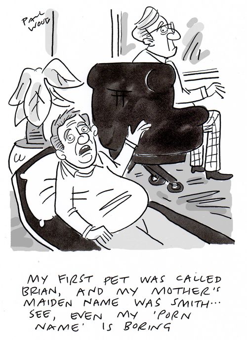 "My first pet was called Brian, and my mother's maiden name was Smith. . . see, even my porn name is boring."