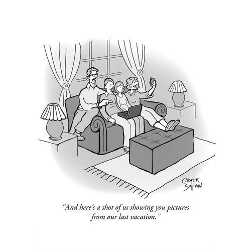 "And here's a shot of us showing you pictures from our last vacation."
