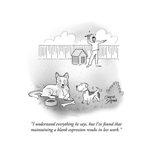 "I understand everything he says, but I've found that maintaining a blank expression results in less work."