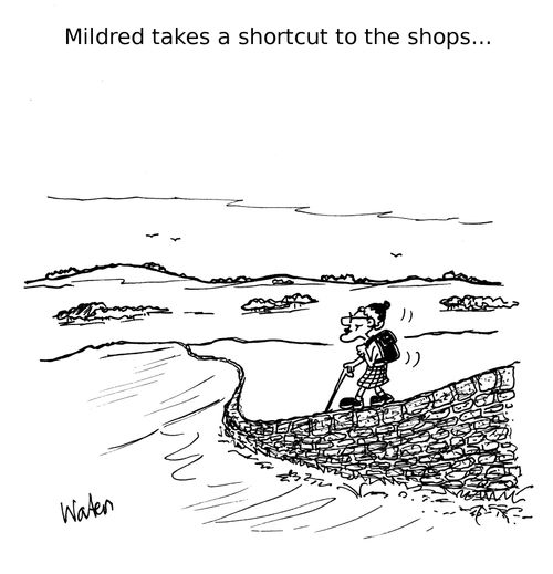 Mildred takes a shortcut to the shops. . .