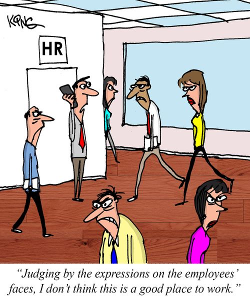 "Judging by the expressions on the employees' faces, I don't think this is a good place to work."