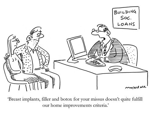 "Breast implants, filler and botox for your missus doesn't fulfill our home improvements criteria."