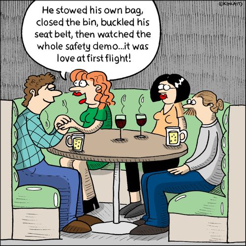"He stowed his own bag, closed the bin, buckled his seat belt, then watched the whole safety demo...it was love at first flight!"