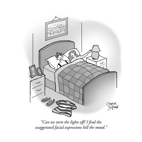 "Can we turn the lights off? I find the exaggerated facial expressions kill the mood."