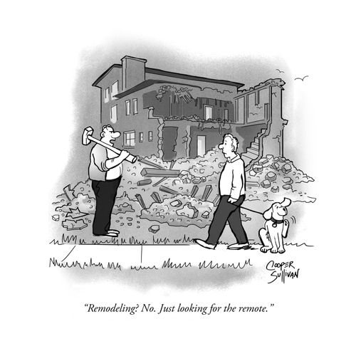 "Remodeling? No. Just looking for the remote."
