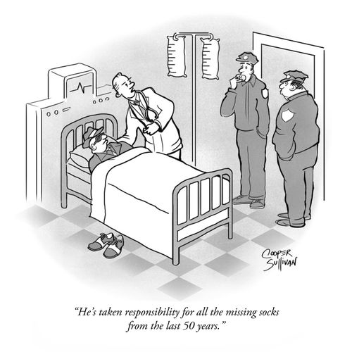 "He's taken responsibility for all the missing socks from the last 50 years."