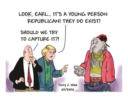 "Look, Earl. . . It's a young person Republican! They do exist!"