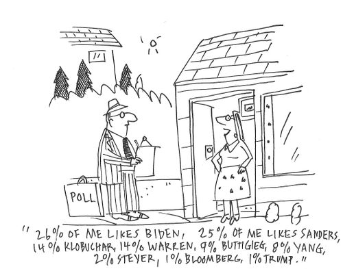 "26% of me likes Biden, 25% of me likes Sanders, 14% Klobuchar, 14% Warren, 9% Buttigieg, 8% Yang, 2% Steyer, 1% Bloomberg, 1% Trump."