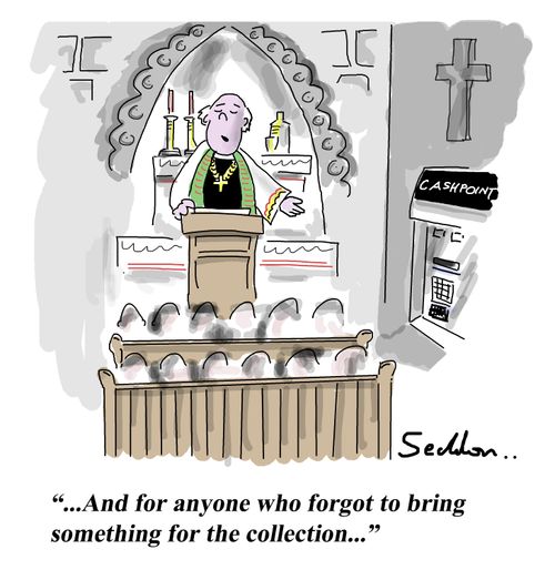 "...And for anyone who forgot to bring something for the collection..."