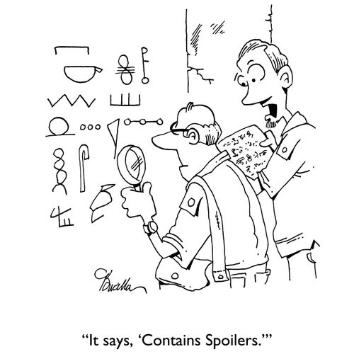 "It says, 'Contains Spoiliers.'"