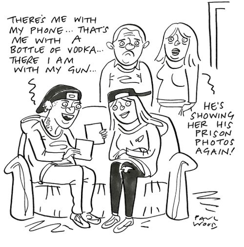 "There's me with my phone. . . that's me with a bottle of vodka. . . there I am with my gun."