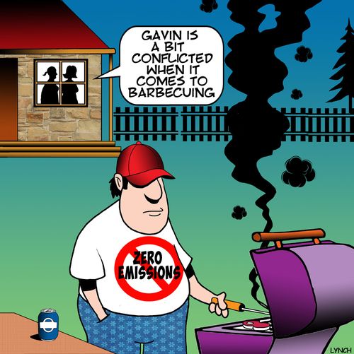 "Gavin is a bit conflicted when it comes to barbecuing."