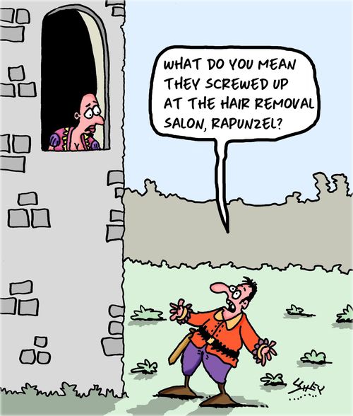 "What do you mean they screwed up at the hair removal salon, Rapunzel?"