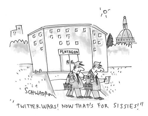 "Twitter wars! Now that's for sissies!"