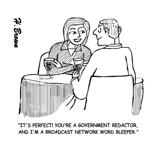 "It's perfect! You're a government redactor, and I'm a broadcast network word bleeper."