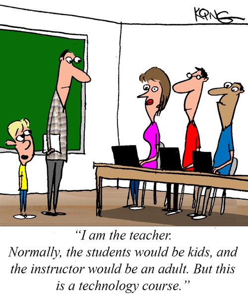 "I am the teacher. Normally, the students would be kids, and the instructor would be an adult. But this is a technology course."