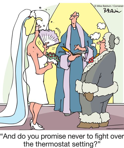 "And do you promise never to fight over the thermostat setting?"