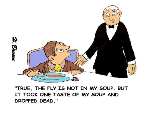 "True, the fly is not in my soup. But it took one taste of my soup and dropped dead."