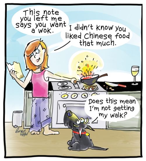 "This to you left me says you want a wok."